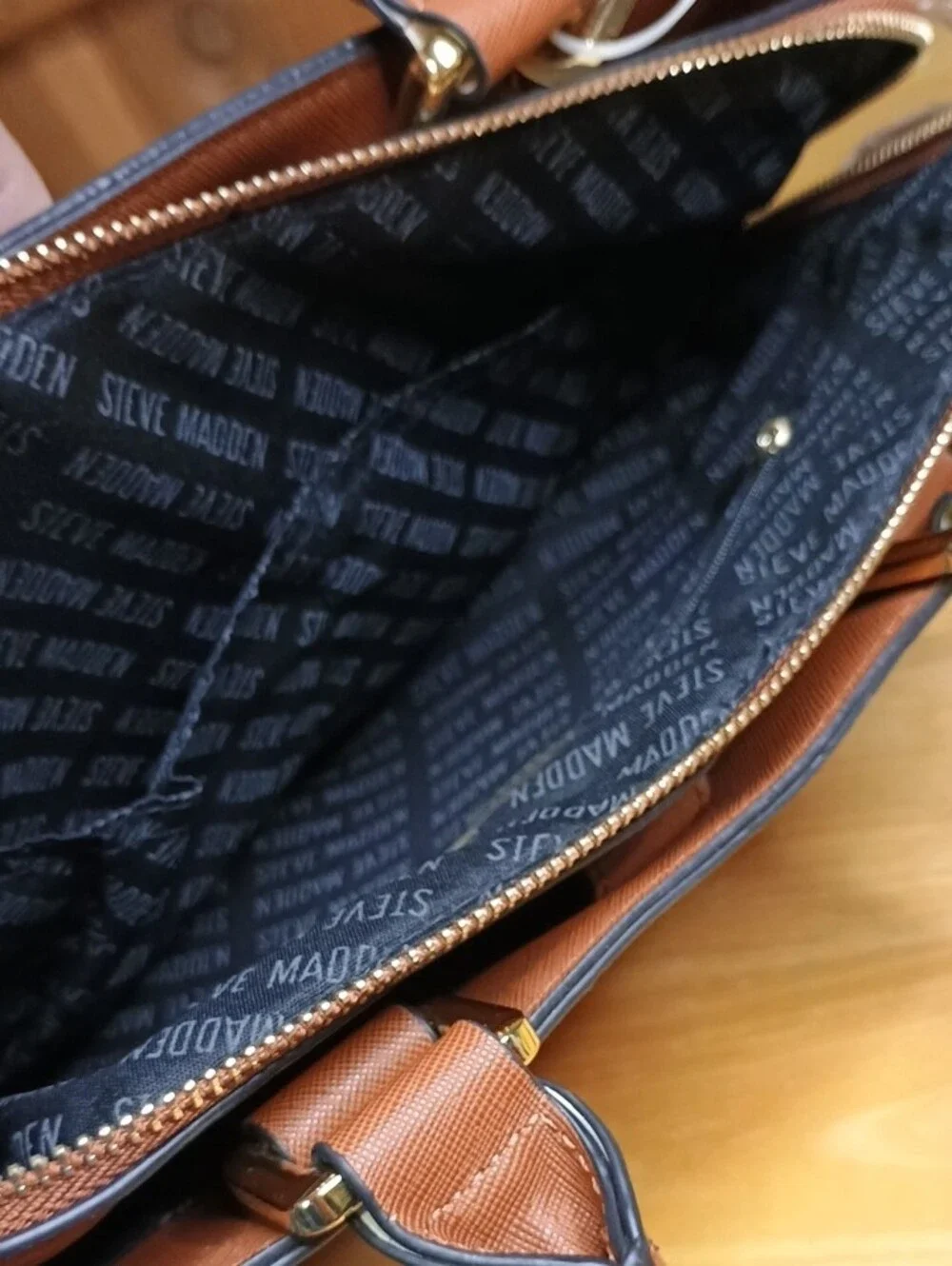 Steve Madden Cognac Satchel Handbag with Patterned Scarf